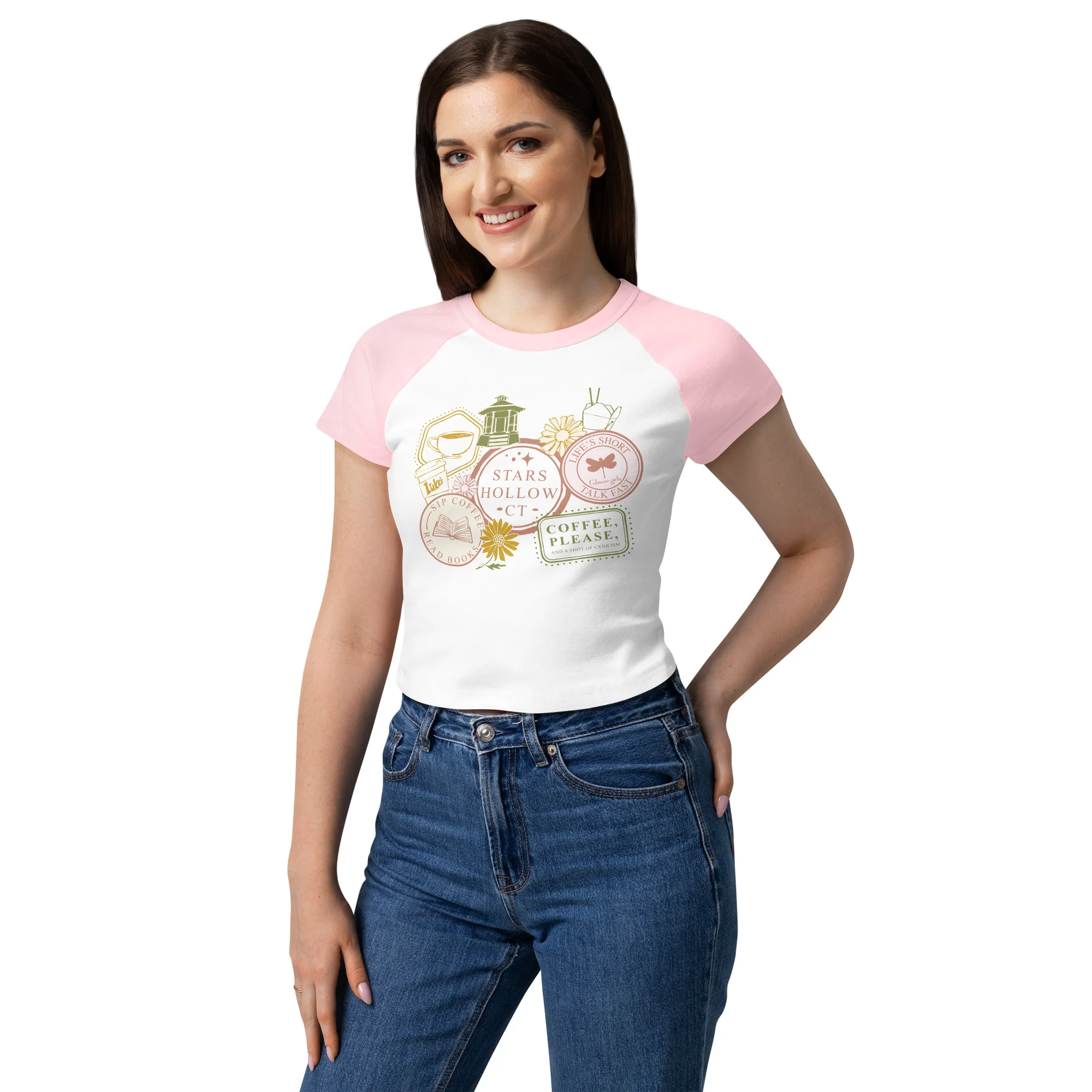 Gilmore Girls Women's Micro Rib Raglan Baby Tee Stars Hollow CT - Image 2